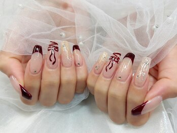 プティ アイビューティ 京橋店(peTiT eyebeauty)/ボルドー リボンネイル