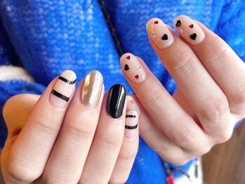 アイネイルズ 梅田店(I nails)/個性アシメハートホロ韓国¥9700