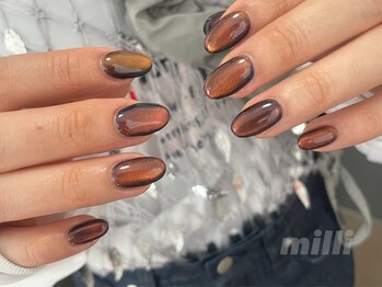 ミリネイルズ(milli nails)/ネイビー×オレンジ