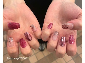 プルースラウンジ トウキョウ(Plus Lounge TOKYO)/ピンクちぐはぐネイル♪[原宿]