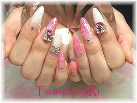 ピンク＆ホワイト★3D石＆パーツ