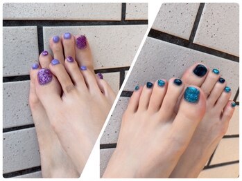 アンジュ(anju)の写真/【素足になる季節に◎】全メニュードライケア付★フットネイルワンカラー&ラメグラ¥4600/親指アート¥4900～