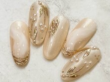 チェリーズネイル(Cherrys Nail)/春 ゴールド フラワーネイル 