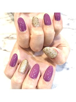 ネイルサロン マリブ(Maribu)/ミラーフラワー　ピンクネイル