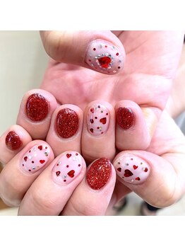 ショートネイル赤