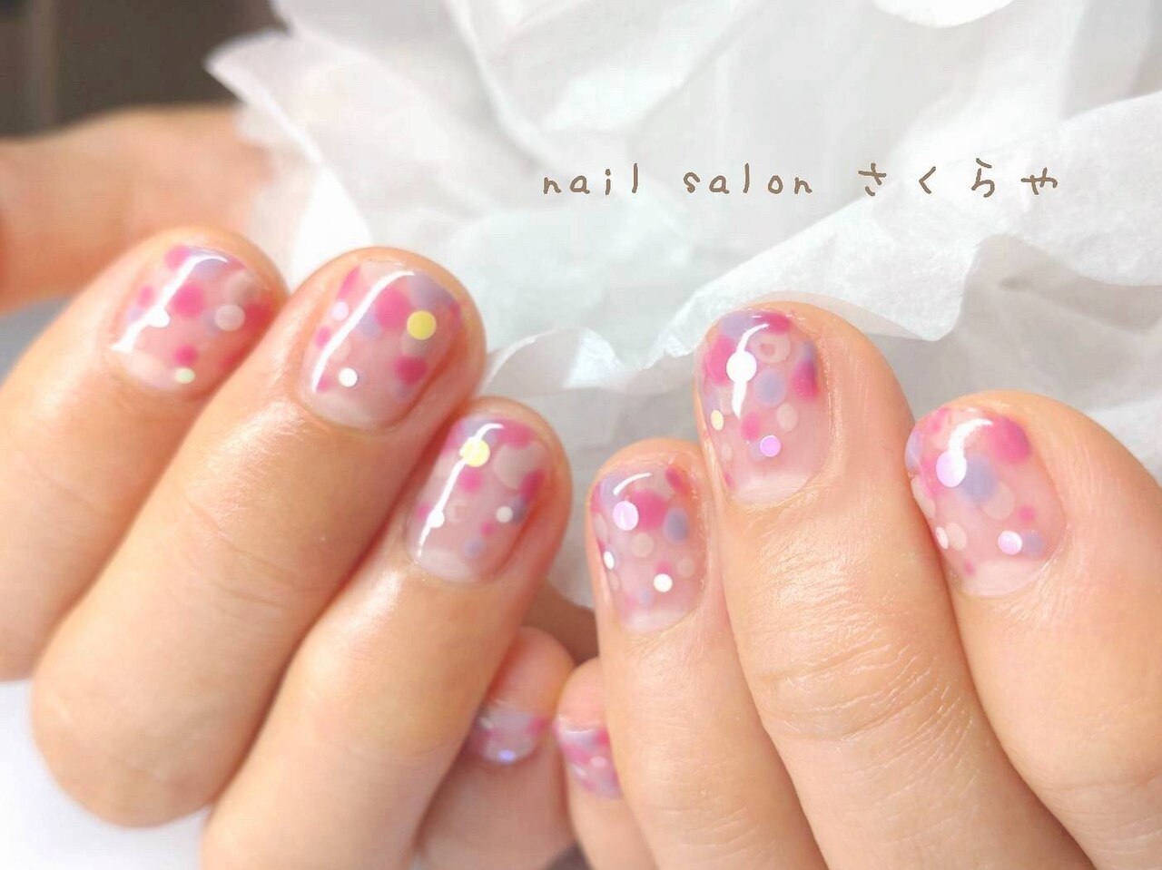 ♡桜とドットで春ネイル♡ ネイルチップ　ハンドメイド 2026年春トレンド】桜 ドットのネイルデザイン集｜人気順