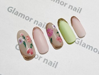 グラマーネイル(Glamor nail)/フラワーネイル×マットカラー