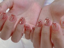 クリームスタジオ(CREME STUDIO)/ピンクマグネットリボンネイル