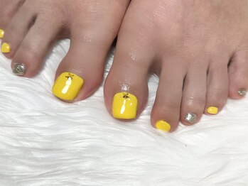 ヒールネイル(heal nail)/フット yellow×silver×star