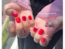 プルースラウンジ トウキョウ(Plus Lounge TOKYO)/クリア赤×唇アートネイル♪