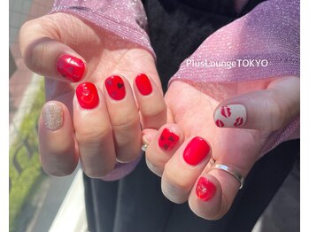 プルースラウンジ トウキョウ(Plus Lounge TOKYO)/クリア赤×唇アートネイル♪