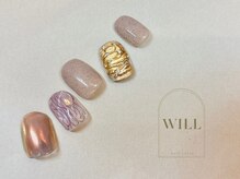 ネイルサロン ウィル 恵比寿(will)/くすみベージュ×ゴールドネイル