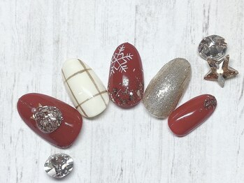 アルセア 上野御徒町店(Alcea)/クリスマス　雪　チェックネイル