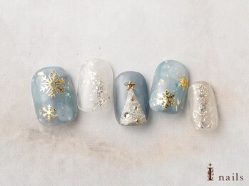 アイネイルズ 横浜EAST店(I-nails)/くすみブルークリスマスネイル