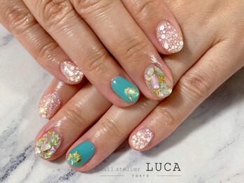 ネイルアトリエルカ(nail atelier LUCA)/W-278 夏色グリーンシェルネイル