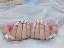 パステルブルー×3Dリボンネイル