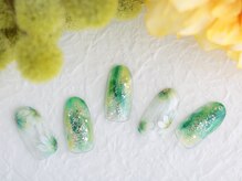 ソウ 難波店 nail salon Sou/グリーン×フラワーnail