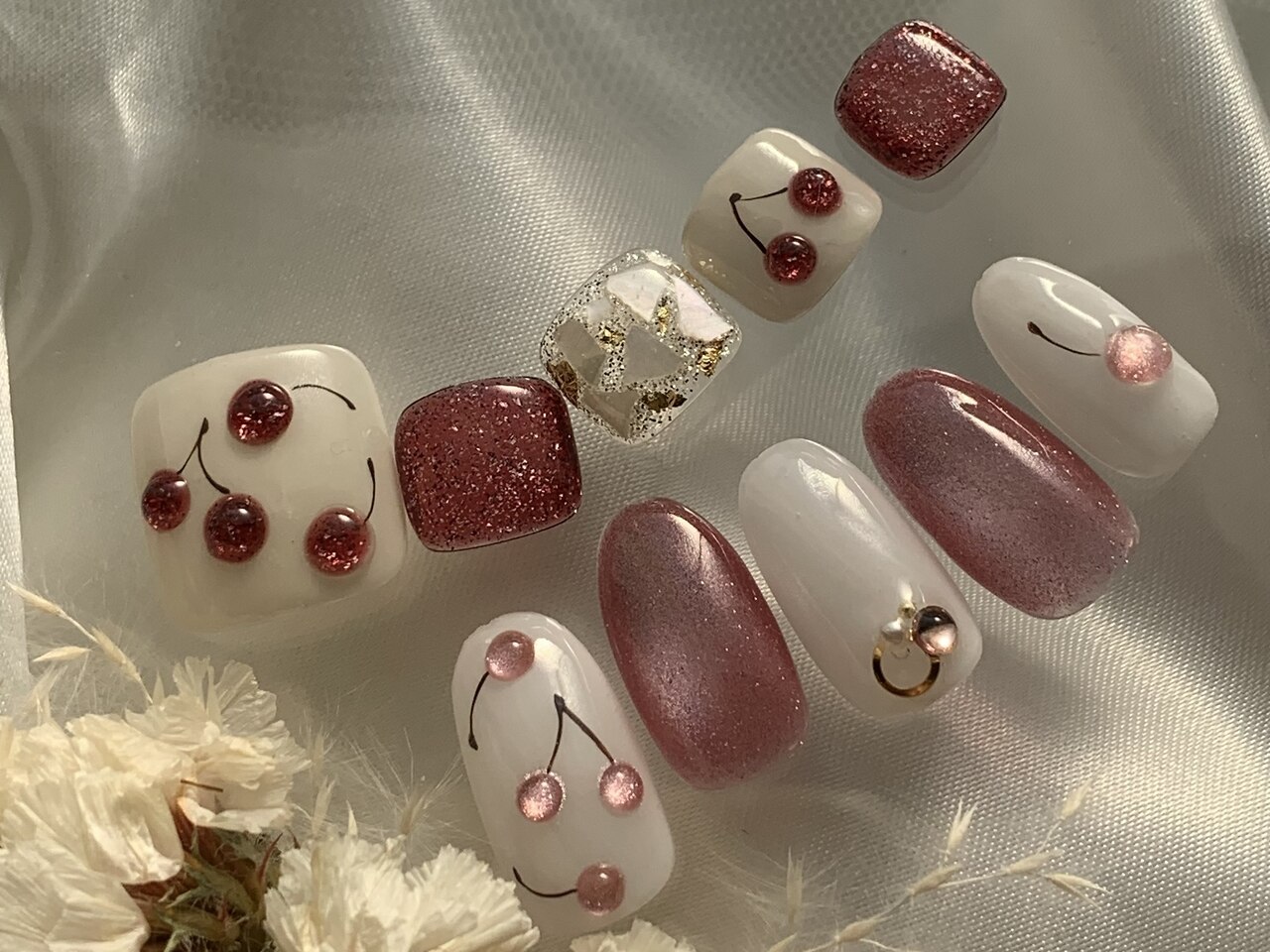 ネイルチップ オーダー さくらんぼ フラッシュ マグネット フルーツ ハートホロ ネイルチップ オーダー さくらんぼ フラッシュ マグネット