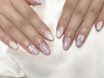 ヒールネイル(heal nail)/purple×white×flower~