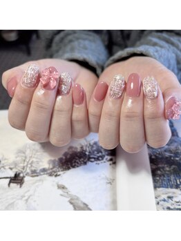 ツイード/リボン/ピンク