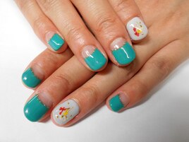 ジェル逆フレンチ×押花