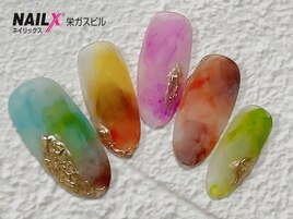 カラフル水彩＆ミラーネイル