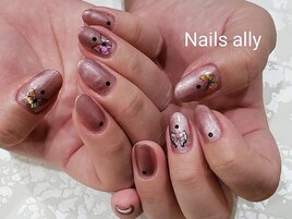 バタフライネイル×ワンカラー