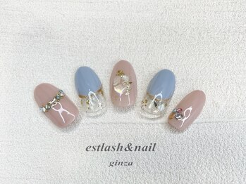 エストラッシュアンドネイル 銀座店(est lash&nail)/バルーンフレンチ　くすみカラー