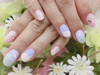 プルミエ ネイル(Premier Nail)/春色☆ペイズリー柄ネイル