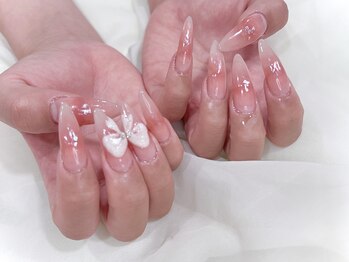 ラビーネイルズ 小倉魚町(Lovvy nails)/チークネイル☆ロングリボン♪*