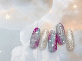 星×ラメでキラキラネイル