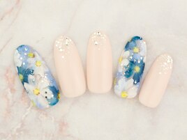 手描きフラワー×先端ラメ