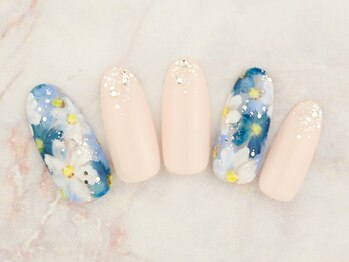 ネイルプラザ 河原町OPA店(NAIL PLAZA)/手描きフラワー×先端ラメ