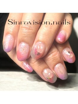 シンラヴィジョンネイルズ(sinravision.nails)/ピンクの涼し気ネイル