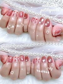赤チェック×リボンマグネイル♪