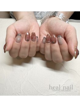 ヒールネイル(heal nail)/グレーfrench×もやもやnail