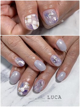 ネイルアトリエルカ(nail atelier LUCA)/W-131 パープルフラワーネイル