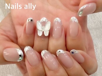 ネイルズアリー 立川店(Nails ally)/ガラスフレンチ×バタフライ×夏