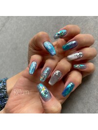 水色キラキラネイル☆