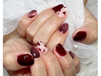 ジェー エス シー ネイル(J.S.C.nail)/ボルドー/冬/ハートネイル/ラメ