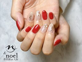 赤色×シェルネイル