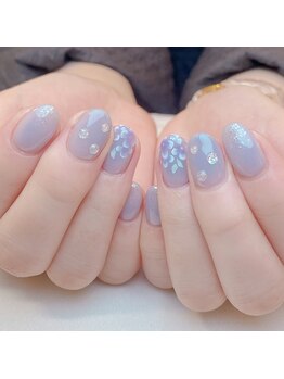 ピオニーネイル(peony nail)/水滴したたる紫陽花　水色ver