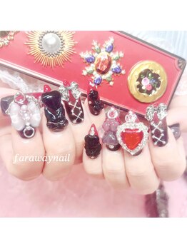 ファラウェイネイル(Faraway nail)/赤×黒の地雷ネイル☆