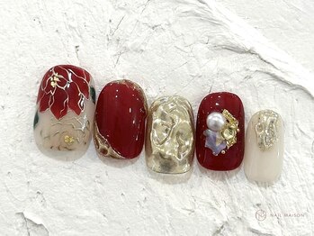ネイルメゾン 池袋店(NAIL MAISON)/和柄ぷっくり花成人式￥9000