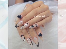 ベージュチェックパール×ハート