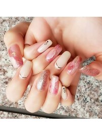 ピンクの大理石ネイル　￥7700