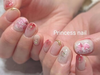 プリンセスネイル(Princess nail)/手書きフラワー赤　11,100
