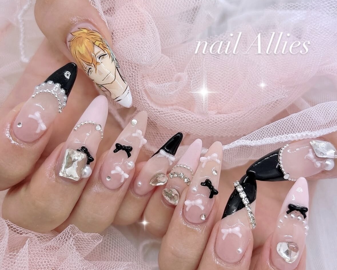 オーダー】ネイルチップ リボンハート量産型埋め尽くし推しネイルno.69