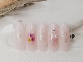 【新作】ピンク押し花ネイル