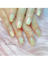 リッシュ ドゥ(RICHE deux)/手書きぷっくりリボンネイル
